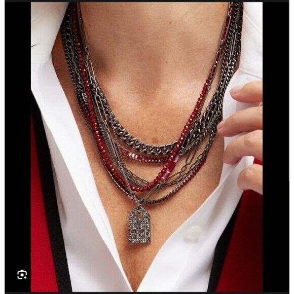 Chico's Red Multistrand Mixed Metal Upscale Short Necklace NWT - Picture 2 of 8
